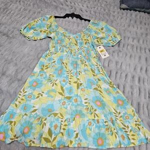 Floral Blue and Green Kids Dress